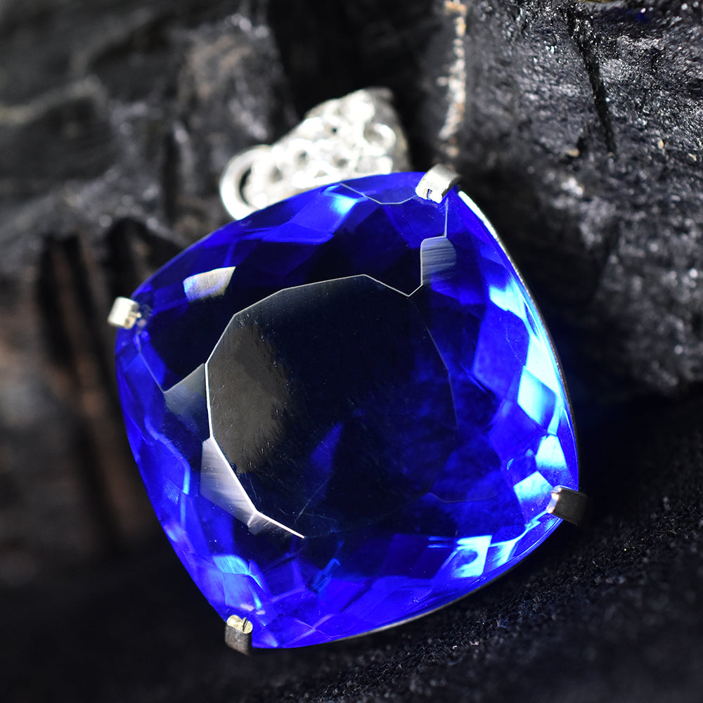 Lab Created 91.9 Ct CERTIFIED Sapphire 925 Sterling Silver Blue Gems Pendant