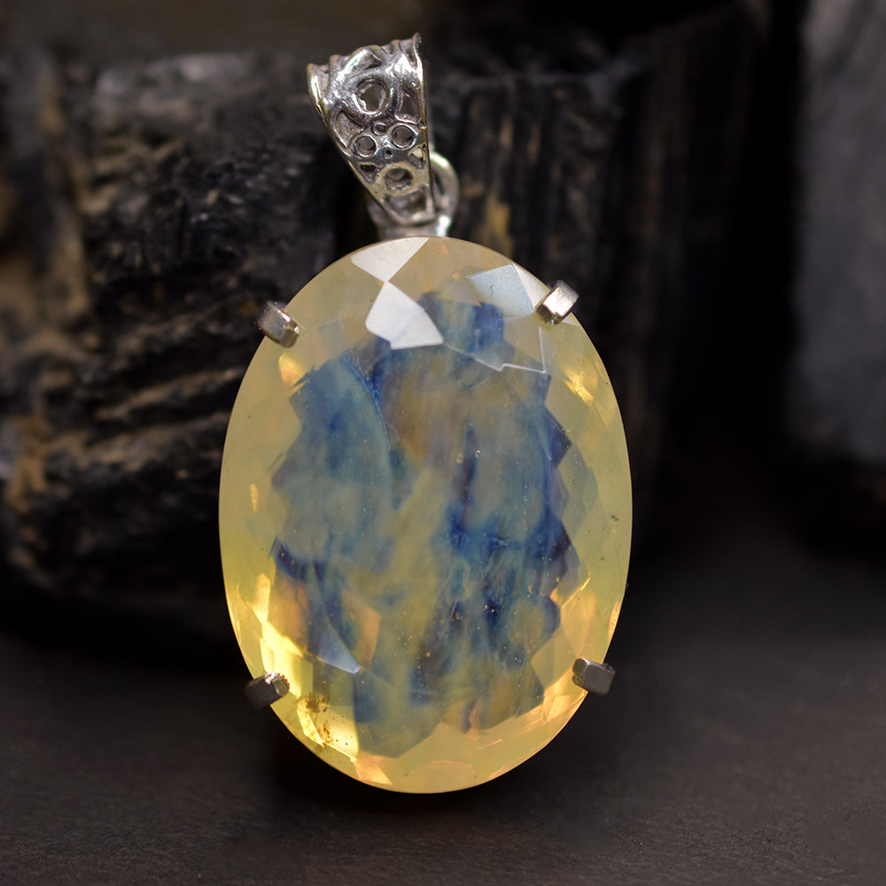 925 Sterling Silver Natural Opal Pendant Emerald 65 Ct Yellow Certified Gemstone