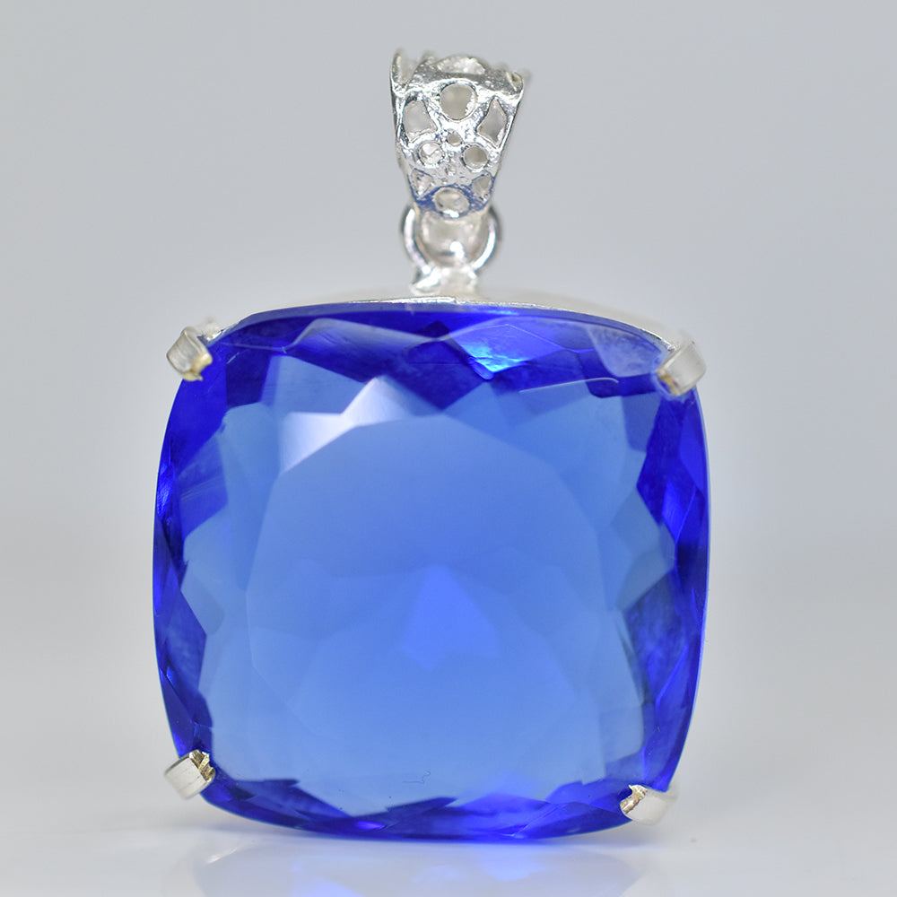 Brazilian Topaz 94.25 Ct CERTIFIED 925 Sterling Silver Cushion Gemstone Pendant