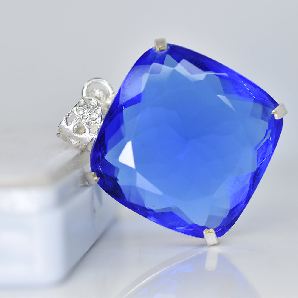 Brazilian Topaz 94.25 Ct CERTIFIED 925 Sterling Silver Cushion Gemstone Pendant