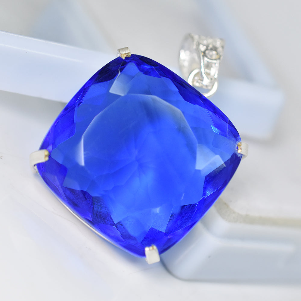 Brazilian Topaz 94.25 Ct CERTIFIED 925 Sterling Silver Cushion Gemstone Pendant
