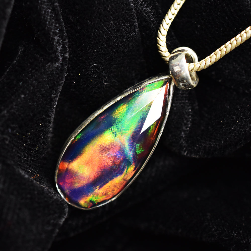 CERTIFEID Natural Ammolite 22 Ct Pear 925 Sterling Silver Pendant Birthdy Gift