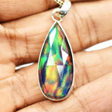 CERTIFEID Natural Ammolite 22 Ct Pear 925 Sterling Silver Pendant Birthdy Gift