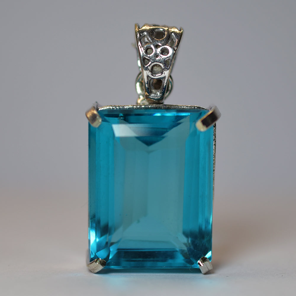 Lab Created Sapphire 58.55 Ct 925 Sterling Silver Gems Pendant Emerald CERTIFIED