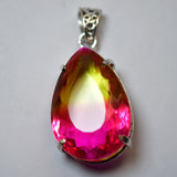 Lab Created Pendant Bi-Color Sapphire 925 Sterling Silver Pear 100 Ct CERTIFIED