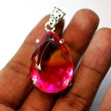 Lab Created Pendant Bi-Color Sapphire 925 Sterling Silver Pear 100 Ct CERTIFIED