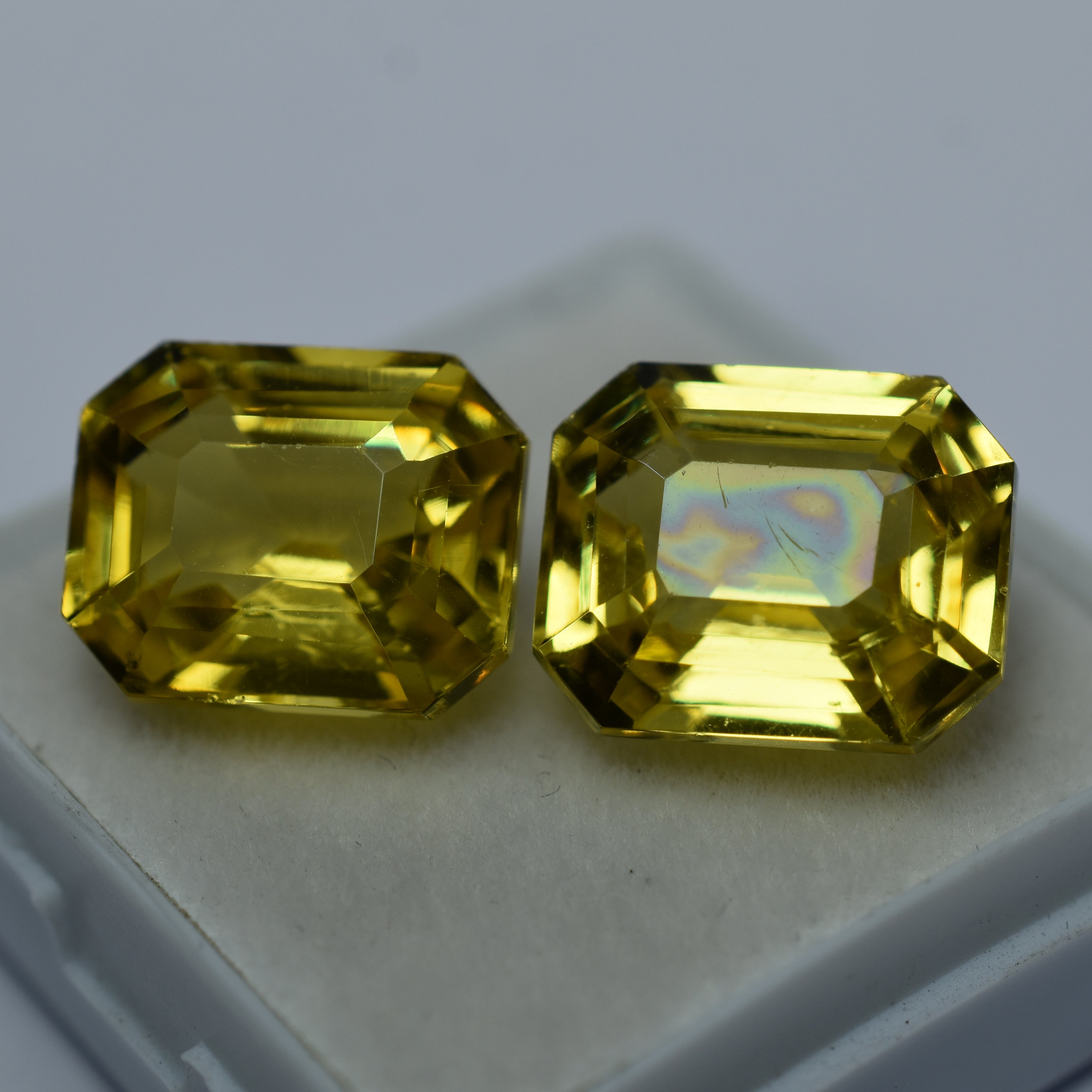 Emerald Cut Natural Sapphire Pair 19.21 Ct CERTIFIED Yellow Loose Gemstone