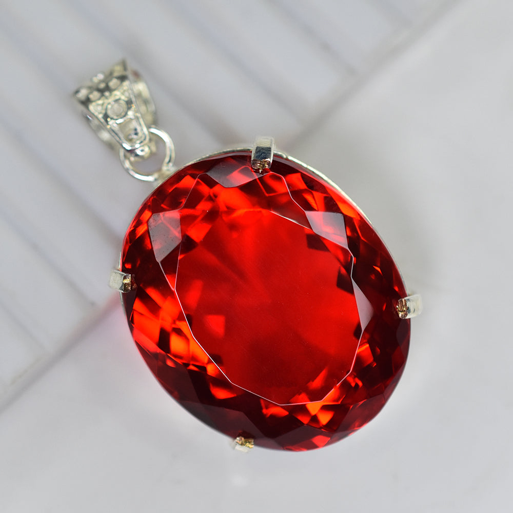 925 Starling Silver Pendant 101 Ct Natural Red Topaz Oval Cut Certified Stone