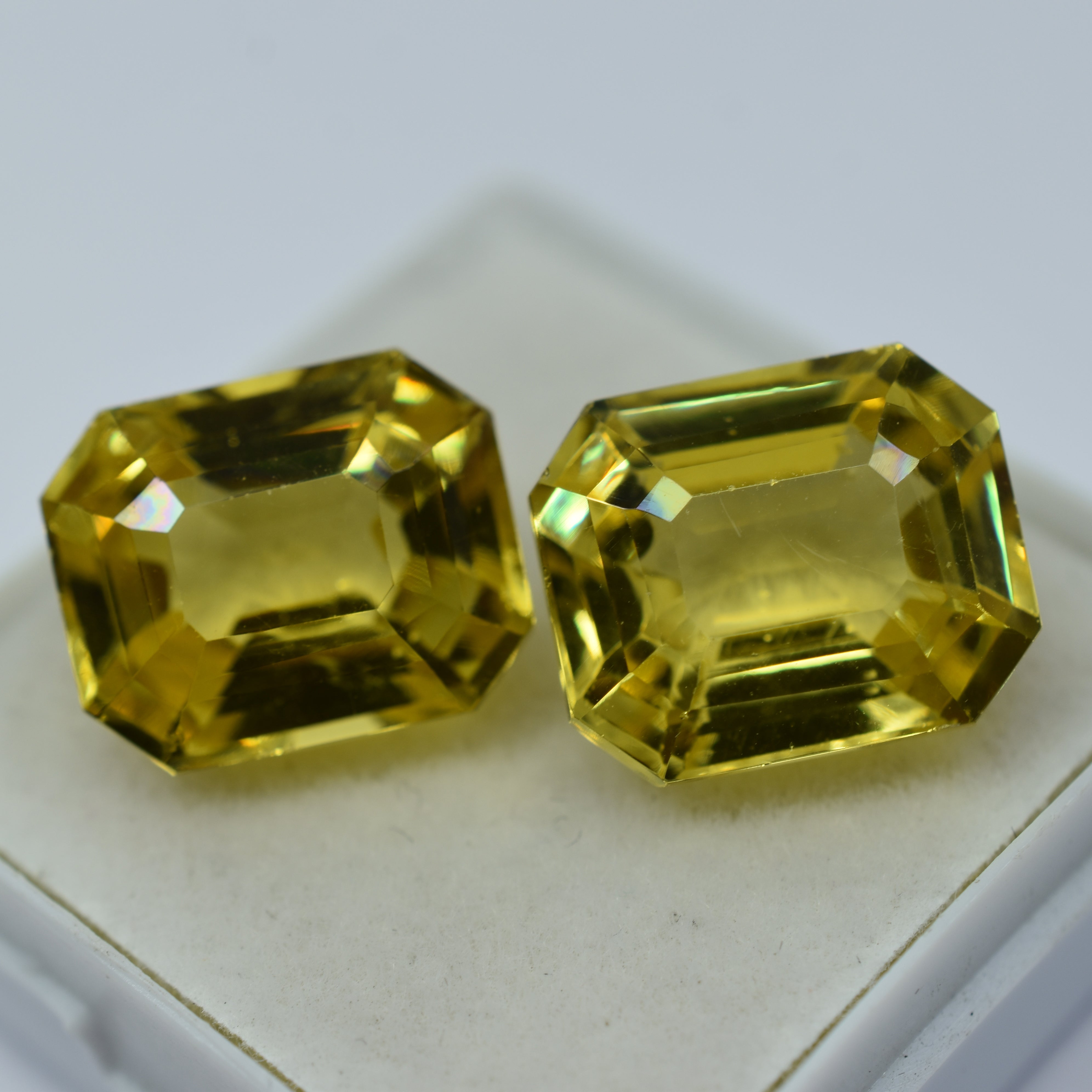 Emerald Cut Natural Sapphire Pair 19.21 Ct CERTIFIED Yellow Loose Gemstone