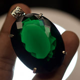 Lab Created Certified 195Ct Green Emerald 925 Sterling Silver Oval Gems Pendant