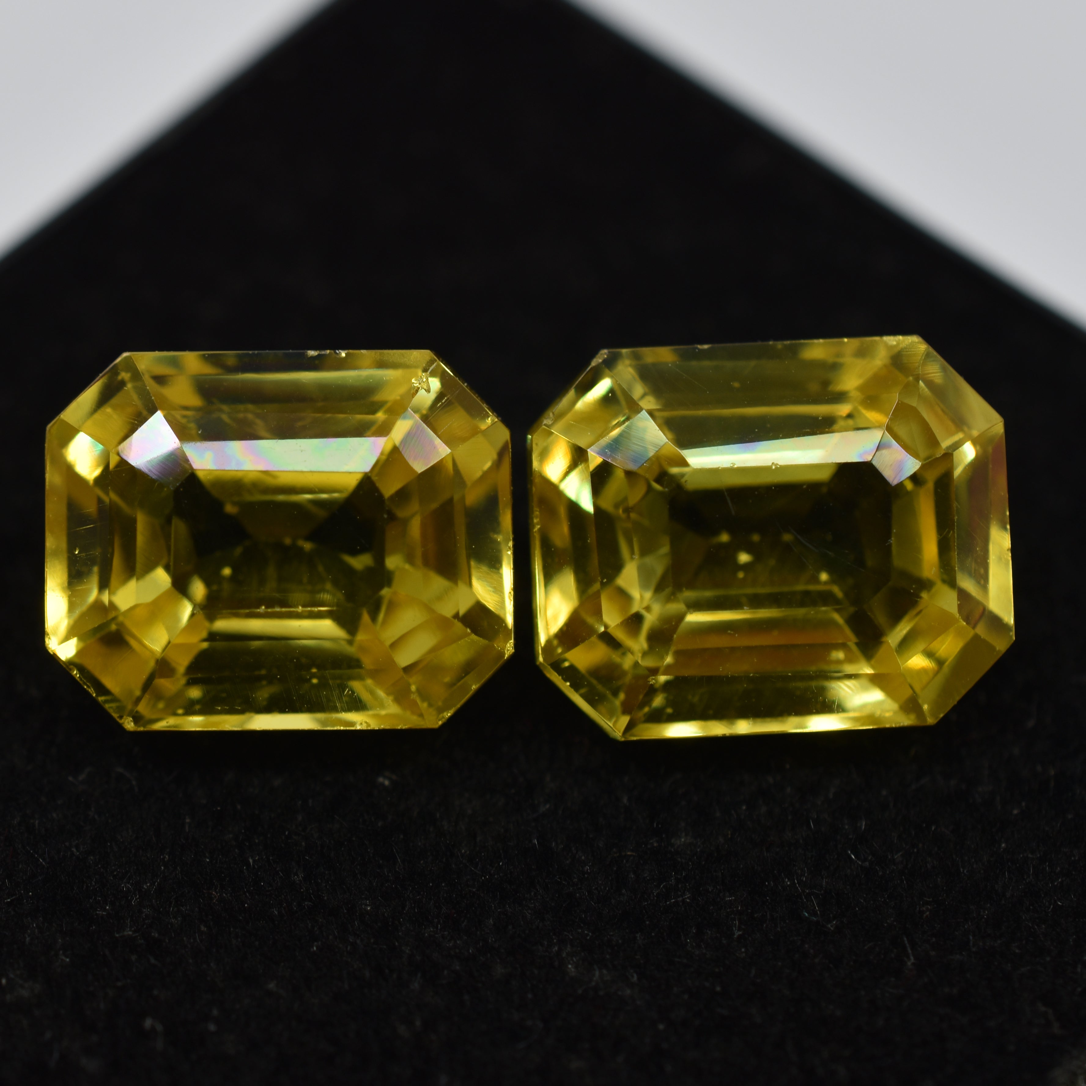 Emerald Cut Natural Sapphire Pair 19.21 Ct CERTIFIED Yellow Loose Gemstone