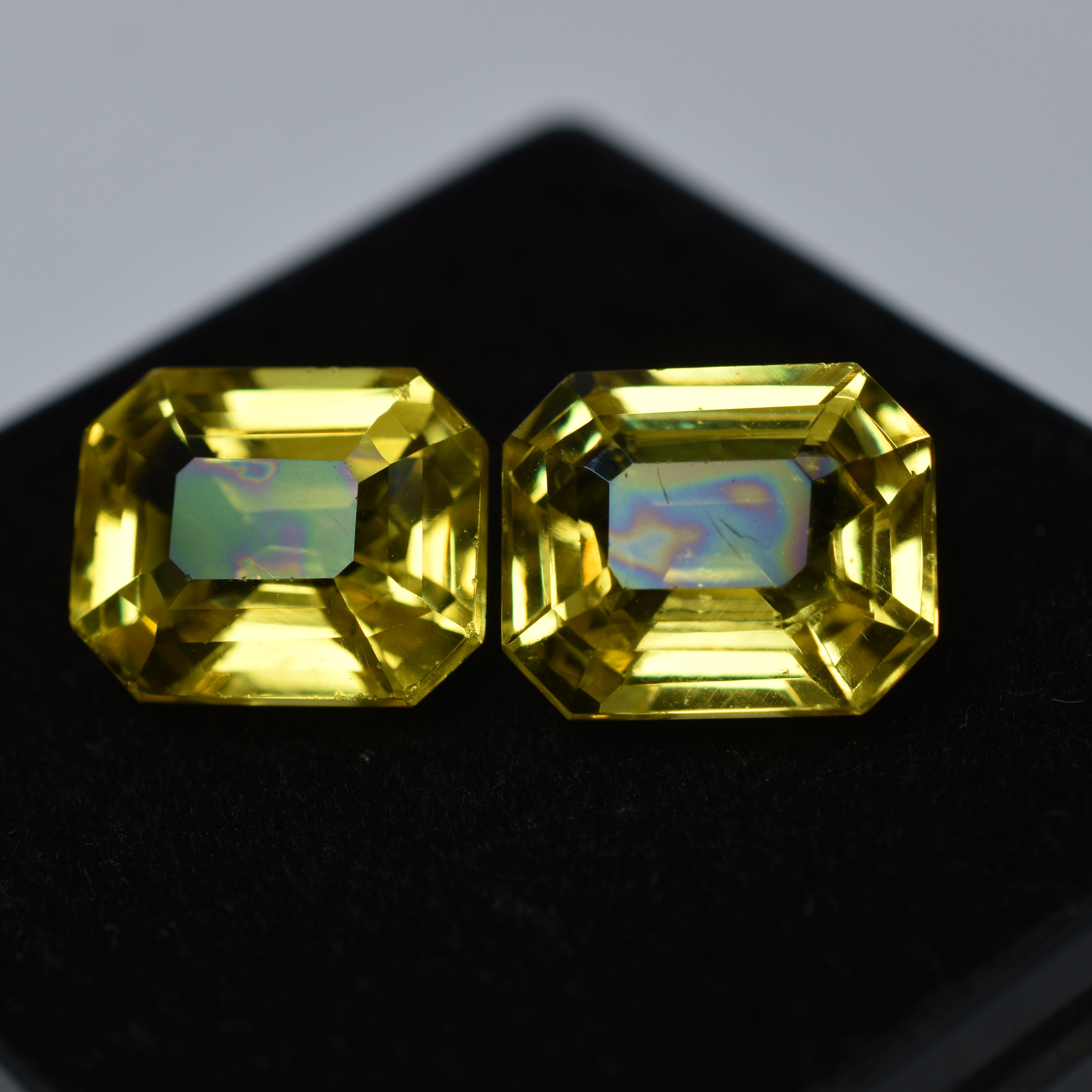 Emerald Cut Natural Sapphire Pair 19.21 Ct CERTIFIED Yellow Loose Gemstone