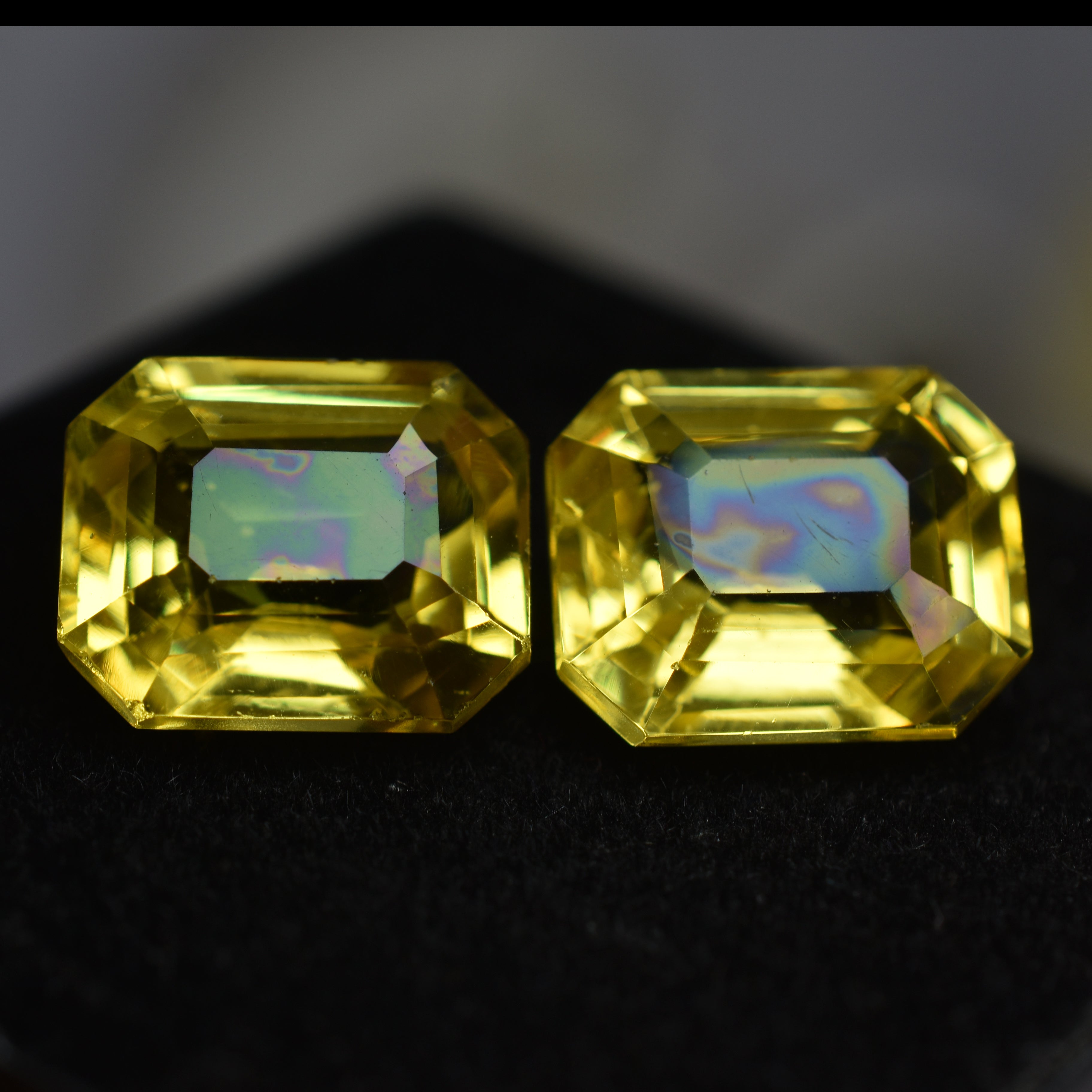 Emerald Cut Natural Sapphire Pair 19.21 Ct CERTIFIED Yellow Loose Gemstone