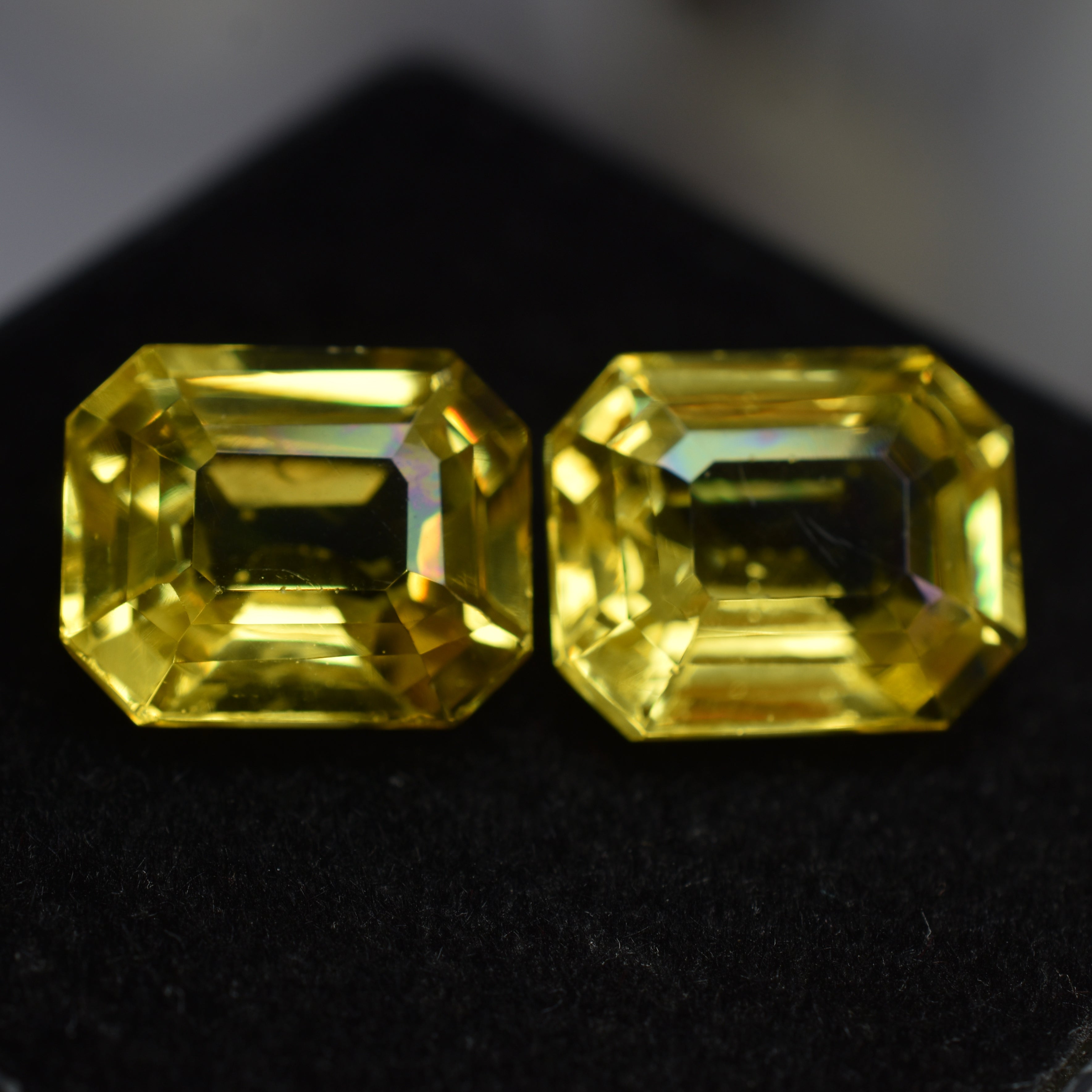 Emerald Cut Natural Sapphire Pair 19.21 Ct CERTIFIED Yellow Loose Gemstone