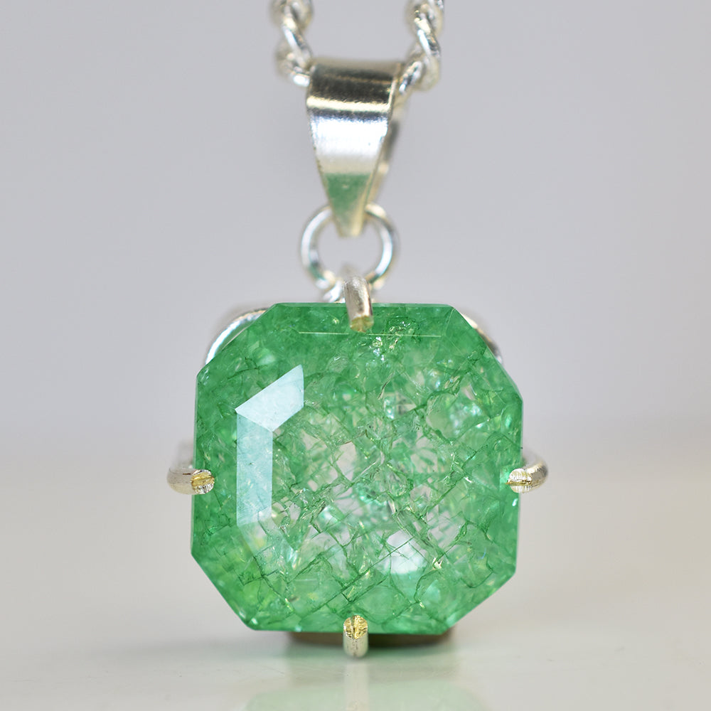 925 Starling Silver CERTIFIED 49Ct Natural Green Emerald Square Pendant For Gift