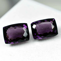 CERTIFIED 16.00 Natural Amethyst Purple Cushion Cut Rare Loose Gemstone Pair