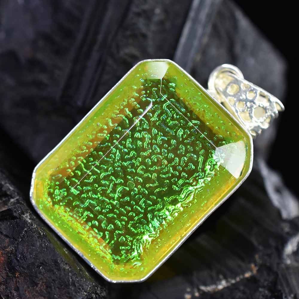 Candian Certified 92 Ct Lab Created Ammolite 925 Sterling Silver Pendant Gems