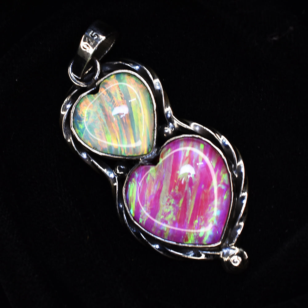 Certified Natural 41 Ct 925 Sterling Silver Opal Gemstone Fancy Heart Pendant