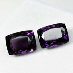 CERTIFIED 16.00 Natural Amethyst Purple Cushion Cut Rare Loose Gemstone Pair