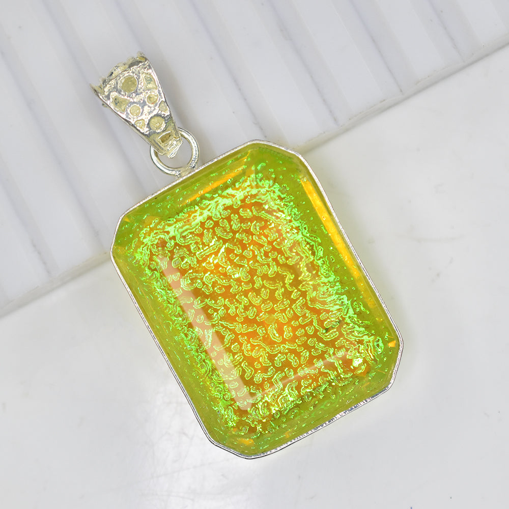 Candian Certified 92 Ct Lab Created Ammolite 925 Sterling Silver Pendant Gems