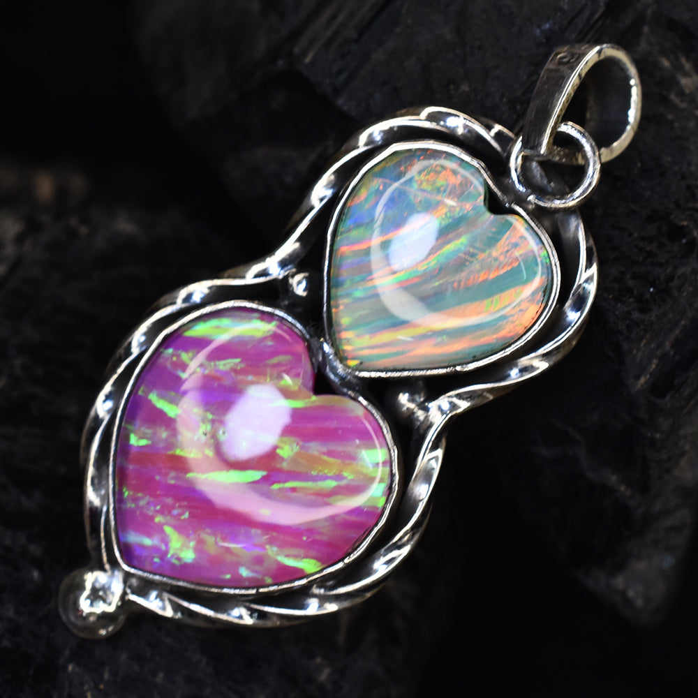 Certified Natural 41 Ct 925 Sterling Silver Opal Gemstone Fancy Heart Pendant