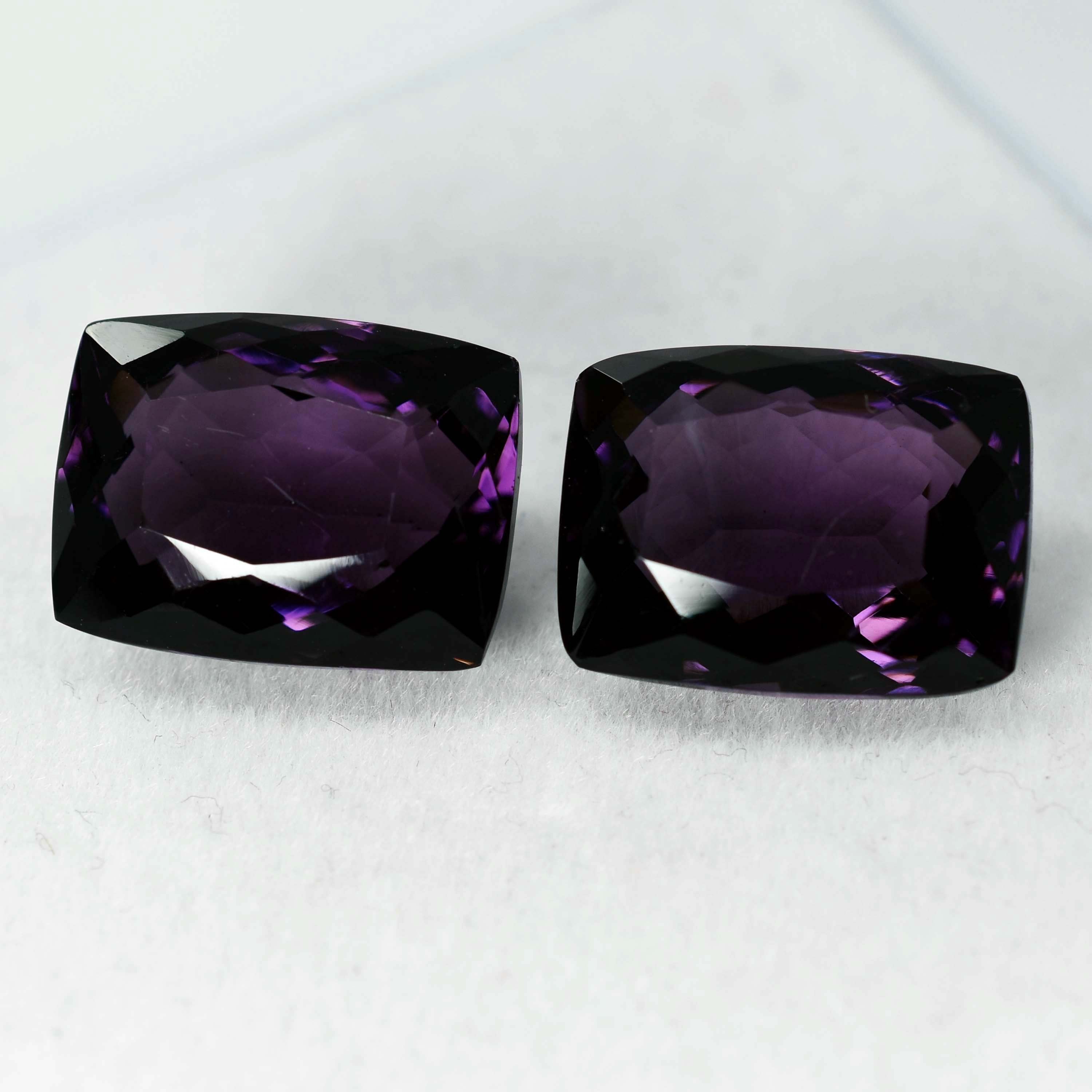 CERTIFIED 16.00 Natural Amethyst Purple Cushion Cut Rare Loose Gemstone Pair