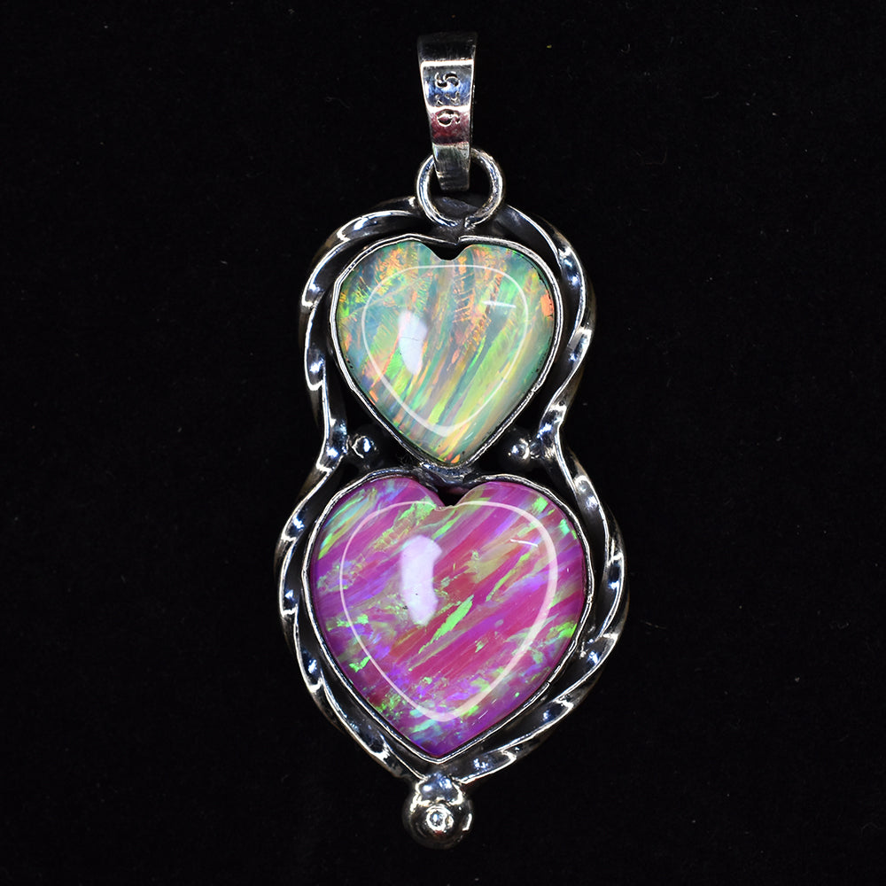 Certified Natural 41 Ct 925 Sterling Silver Opal Gemstone Fancy Heart Pendant