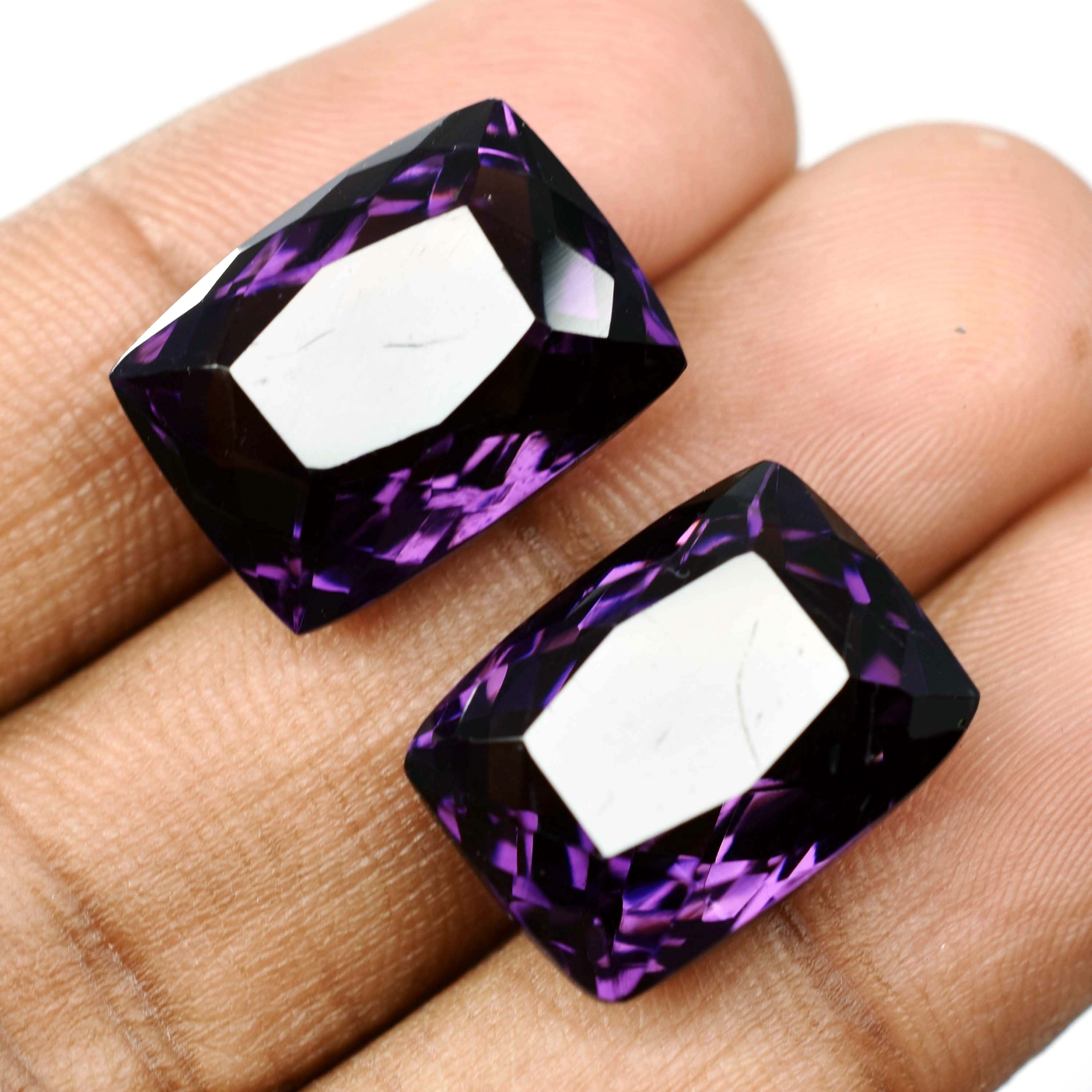 CERTIFIED 16.00 Natural Amethyst Purple Cushion Cut Rare Loose Gemstone Pair