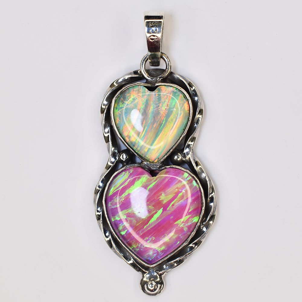 Certified Natural 41 Ct 925 Sterling Silver Opal Gemstone Fancy Heart Pendant
