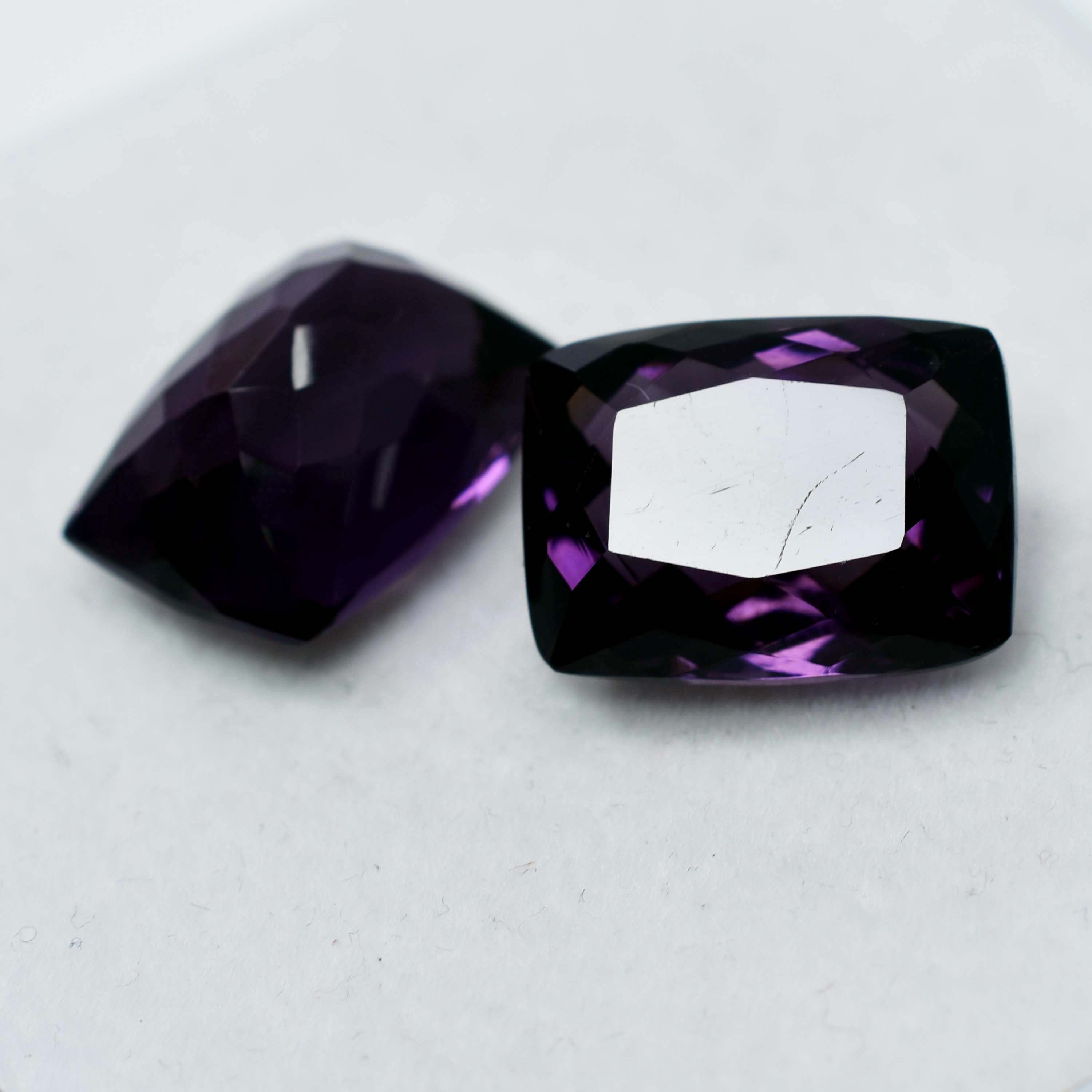 CERTIFIED 16.00 Natural Amethyst Purple Cushion Cut Rare Loose Gemstone Pair