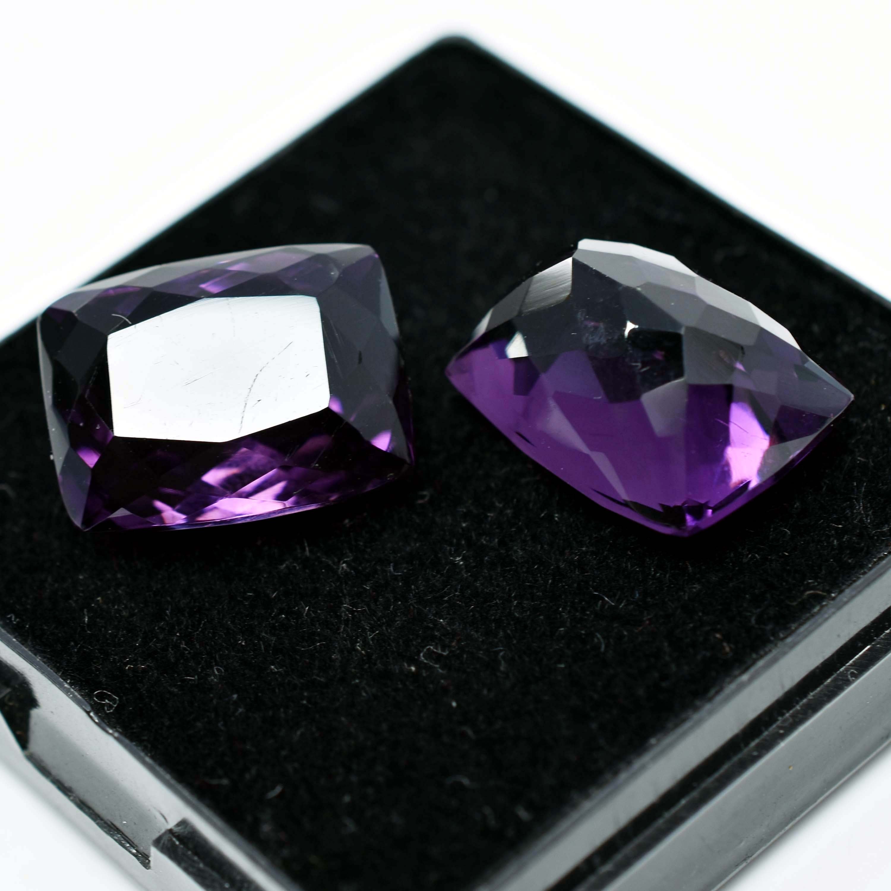 CERTIFIED 16.00 Natural Amethyst Purple Cushion Cut Rare Loose Gemstone Pair