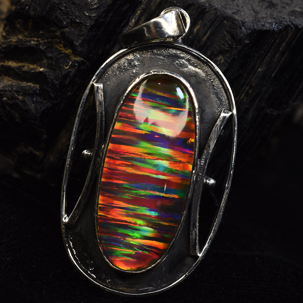 925 Sterling Silver 47 Ct CERTIFIED Oval Opal Gemstone Natural Pendant For Gift