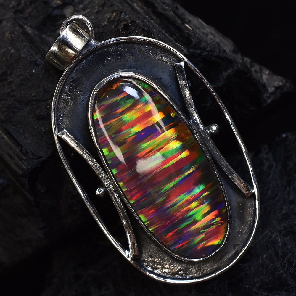 925 Sterling Silver 47 Ct CERTIFIED Oval Opal Gemstone Natural Pendant For Gift