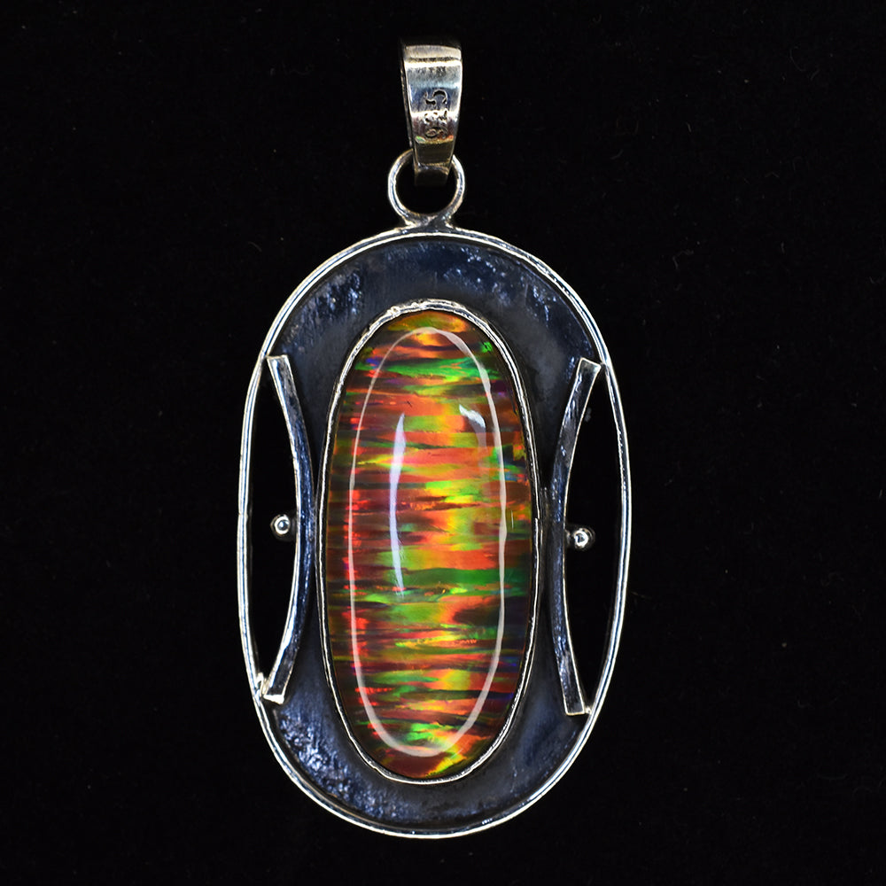 925 Sterling Silver 47 Ct CERTIFIED Oval Opal Gemstone Natural Pendant For Gift