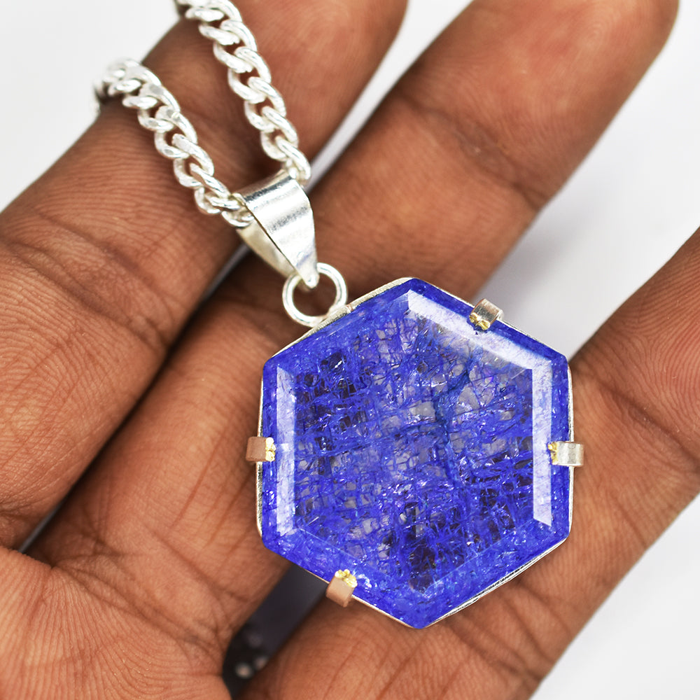 Natural Purple Tanzanite Fancy 70 Ct 925 CERTIFIED Starling Silver Pendant Gems