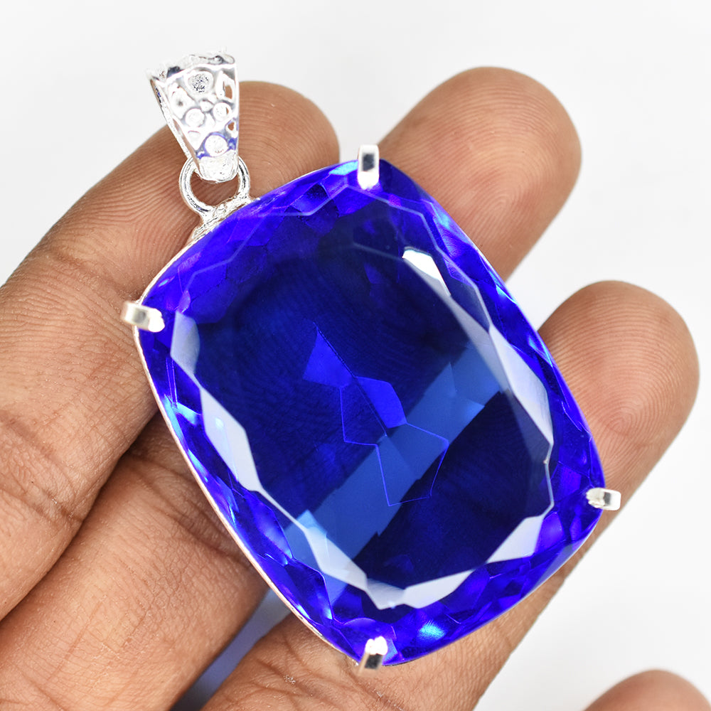 AA++ CERTIFIED Natural Blue Topaz 139 Ct 925 Starling Sliver Pendant Gemstone