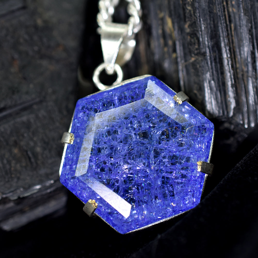 Natural Purple Tanzanite Fancy 70 Ct 925 CERTIFIED Starling Silver Pendant Gems