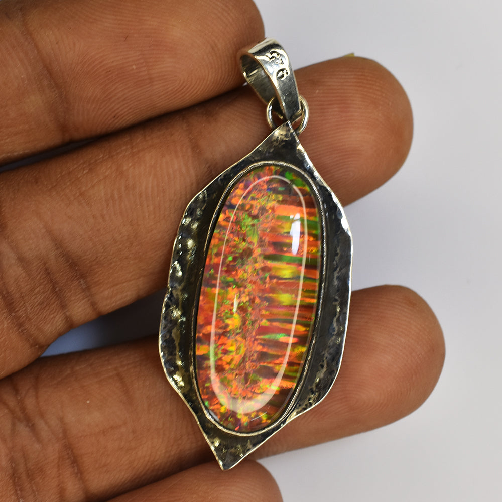 Brazilian 39 Ct Certified NATURAL 925 Sterling Silver Opal Gems Oval Pendant