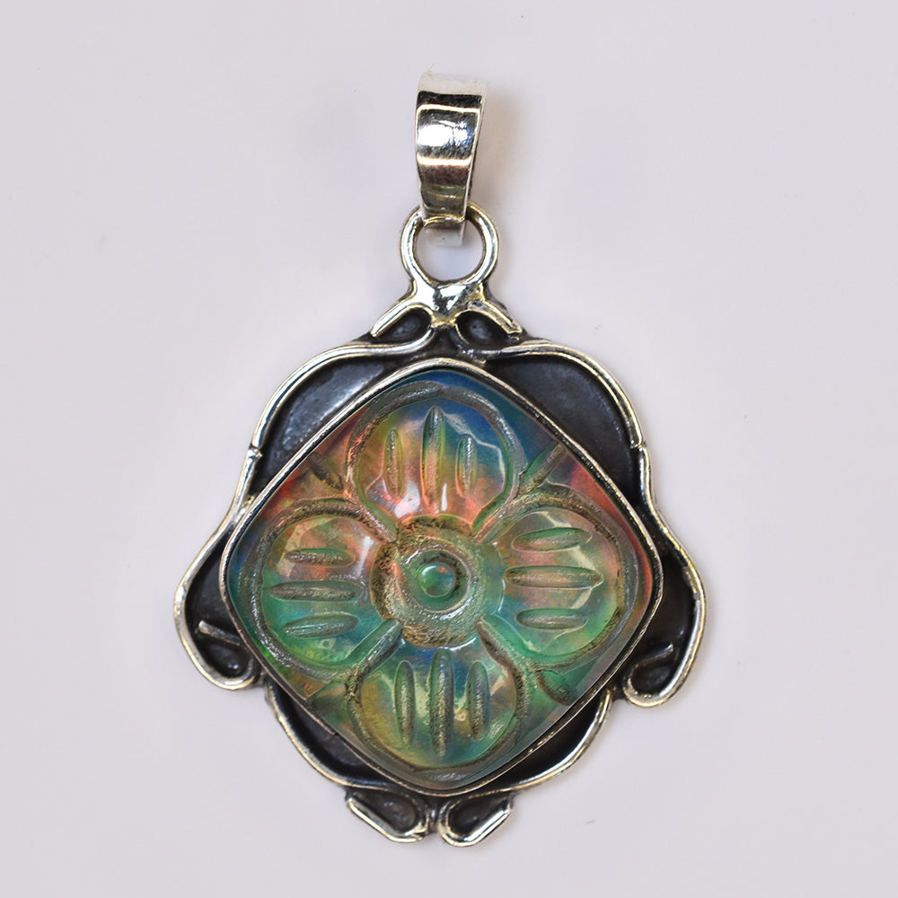 Natural 47 Ct Square Cushion Certified 925 Sterling Silver Opal Gems Pendant