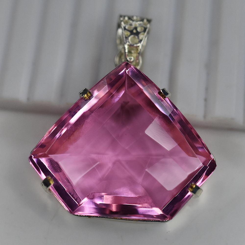 Lab Created 103.65 Ct Fancy Cut Sapphire Certified Sterling Silver Gems Pendant