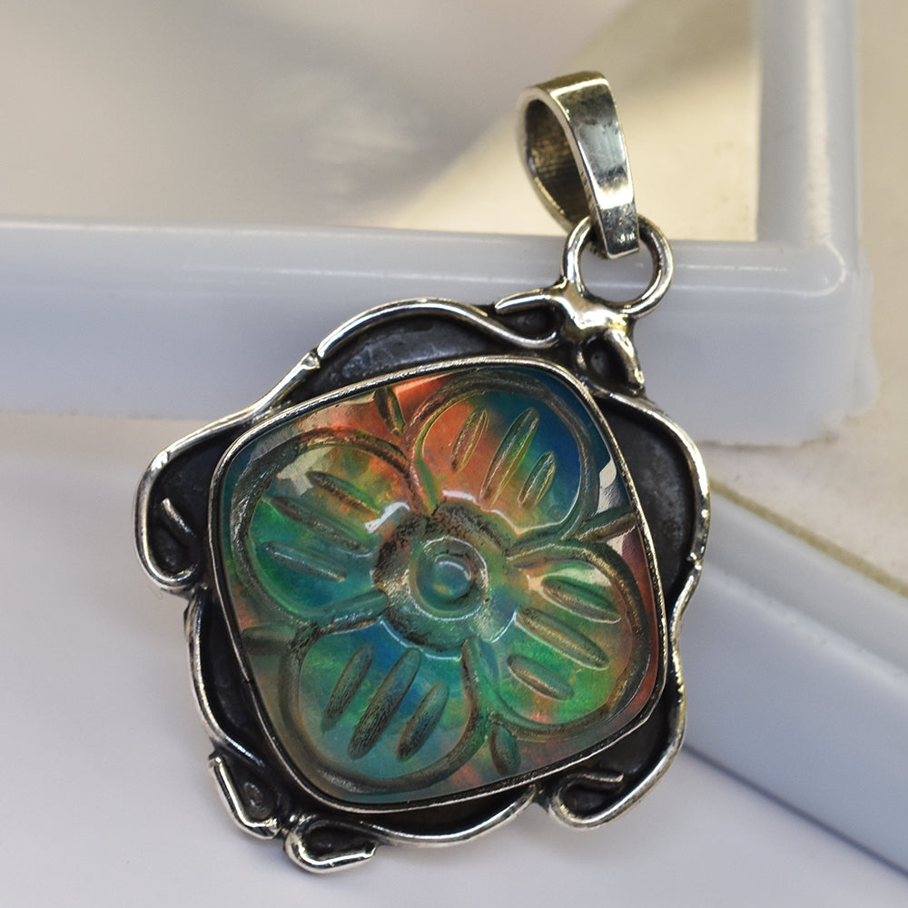 Natural 47 Ct Square Cushion Certified 925 Sterling Silver Opal Gems Pendant