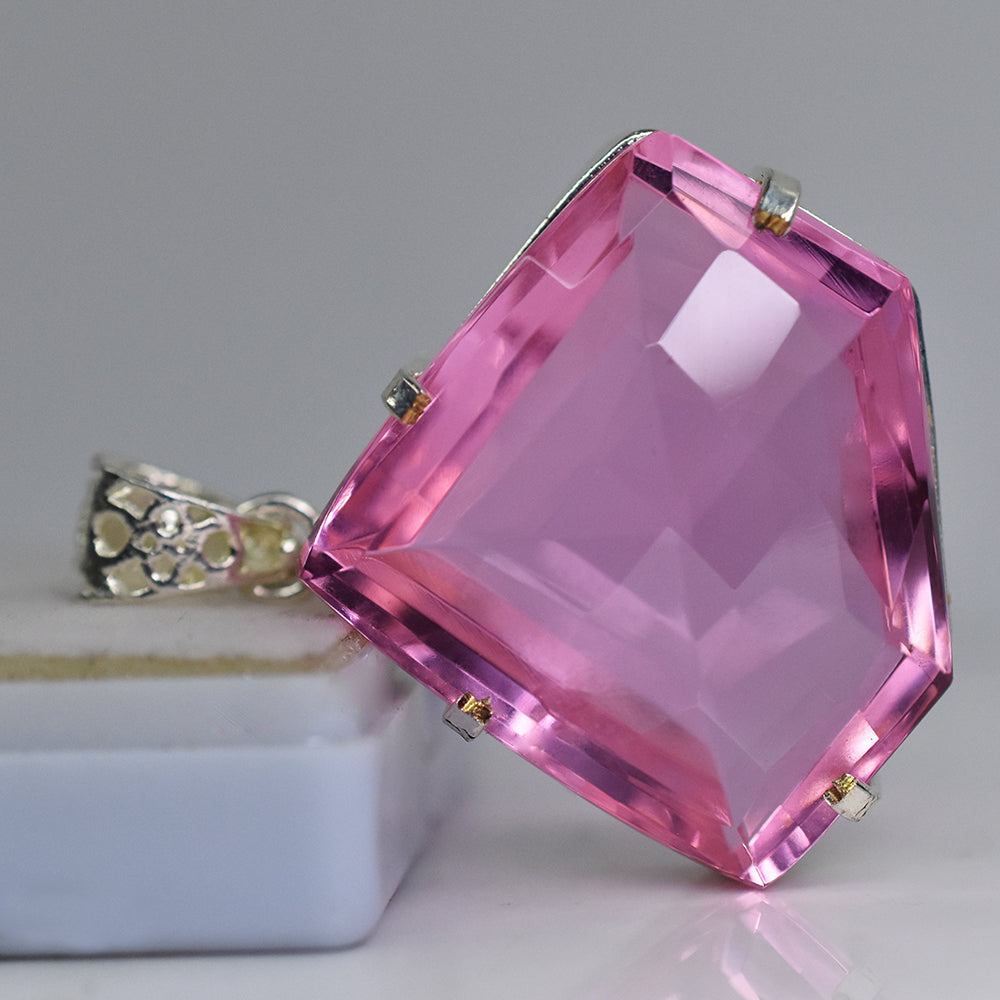 Lab Created 103.65 Ct Fancy Cut Sapphire Certified Sterling Silver Gems Pendant