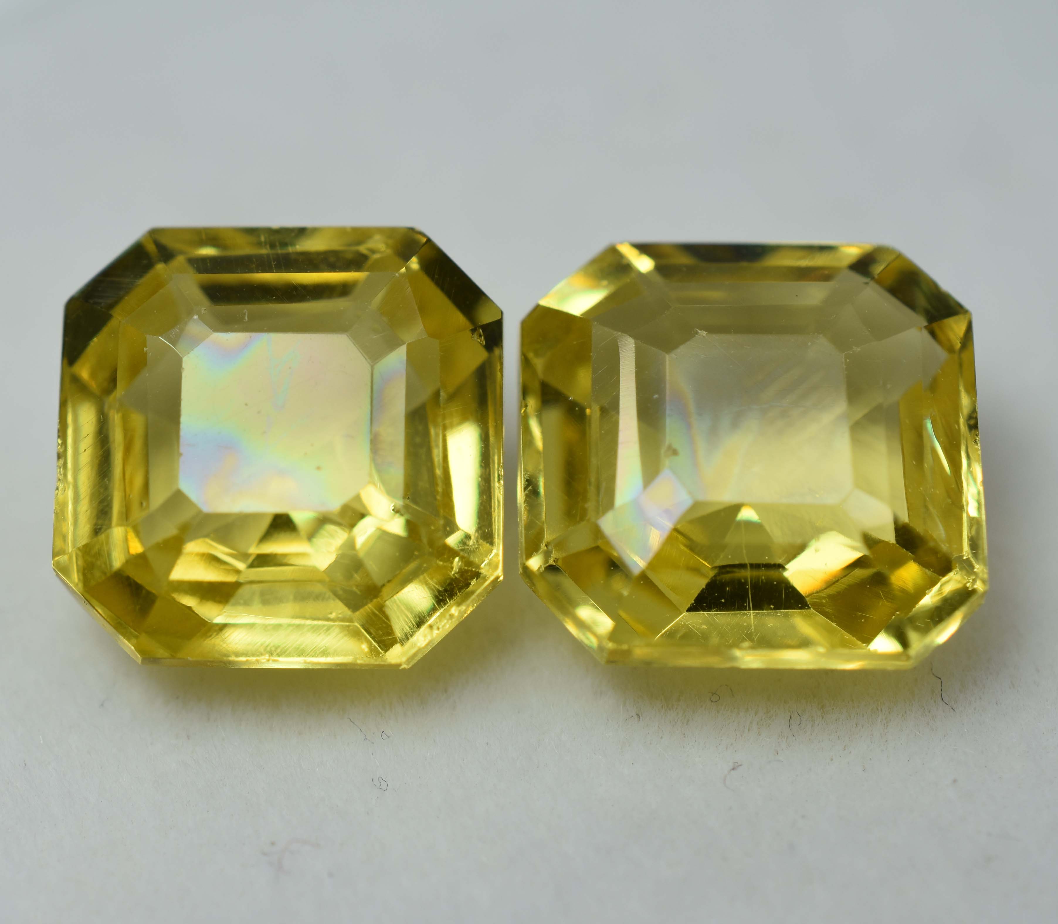 17.74 Carat Natural CERTIFIED Yellow Square Cut Sapphire Pair Loose Gemstone