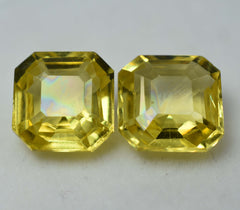 17.74 Carat Natural CERTIFIED Yellow Square Cut Sapphire Pair Loose Gemstone