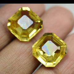 Pair 20.45 Ct Natural Yellow Sapphire CERTIFIED Square Cut Loose Gemstone Pair