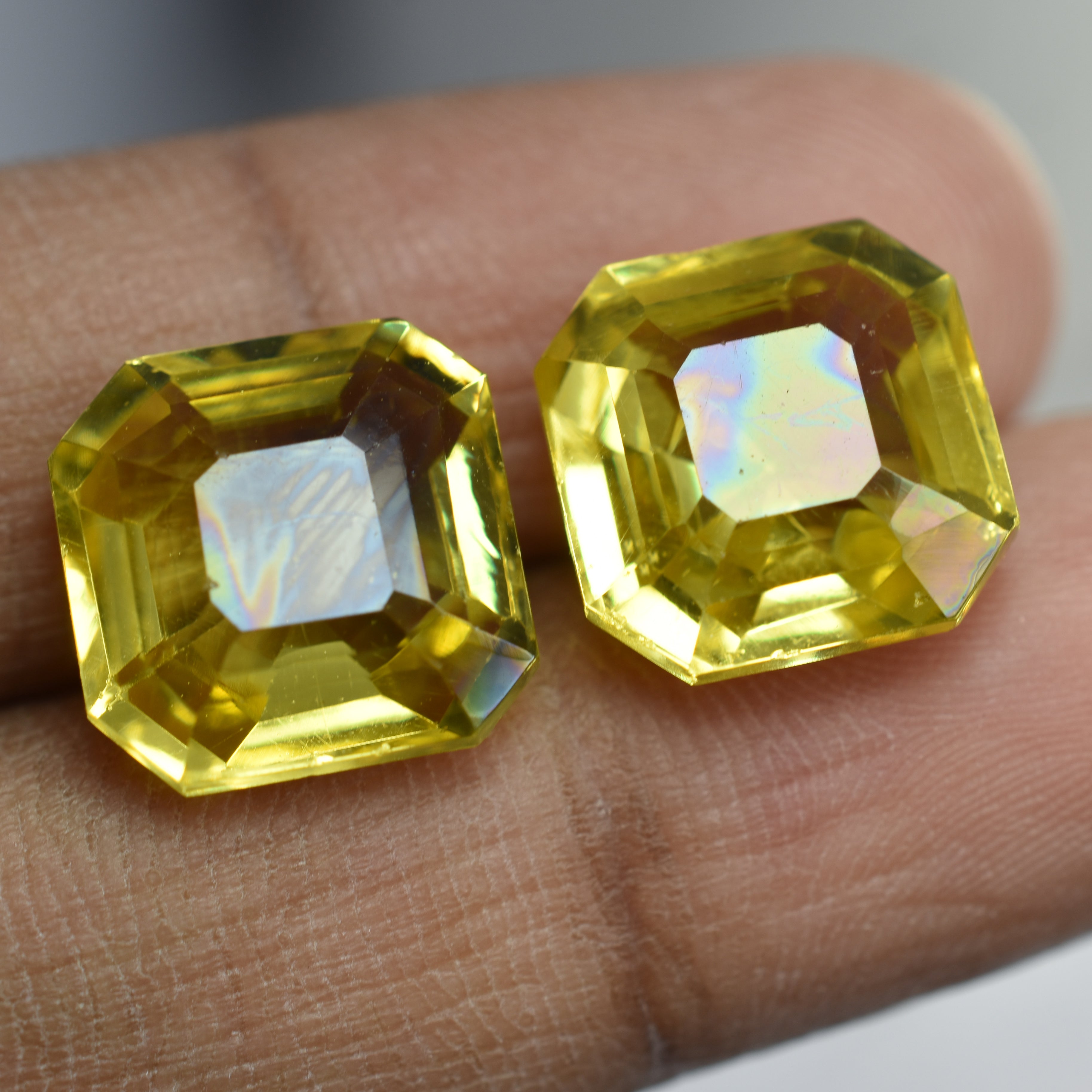 Pair 20.45 Ct Natural Yellow Sapphire CERTIFIED Square Cut Loose Gemstone Pair