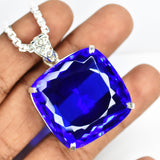 120 Ct Blue Topaz 925 Sterling Silver Pendant Natural Square Cut CERTIFIED Gems