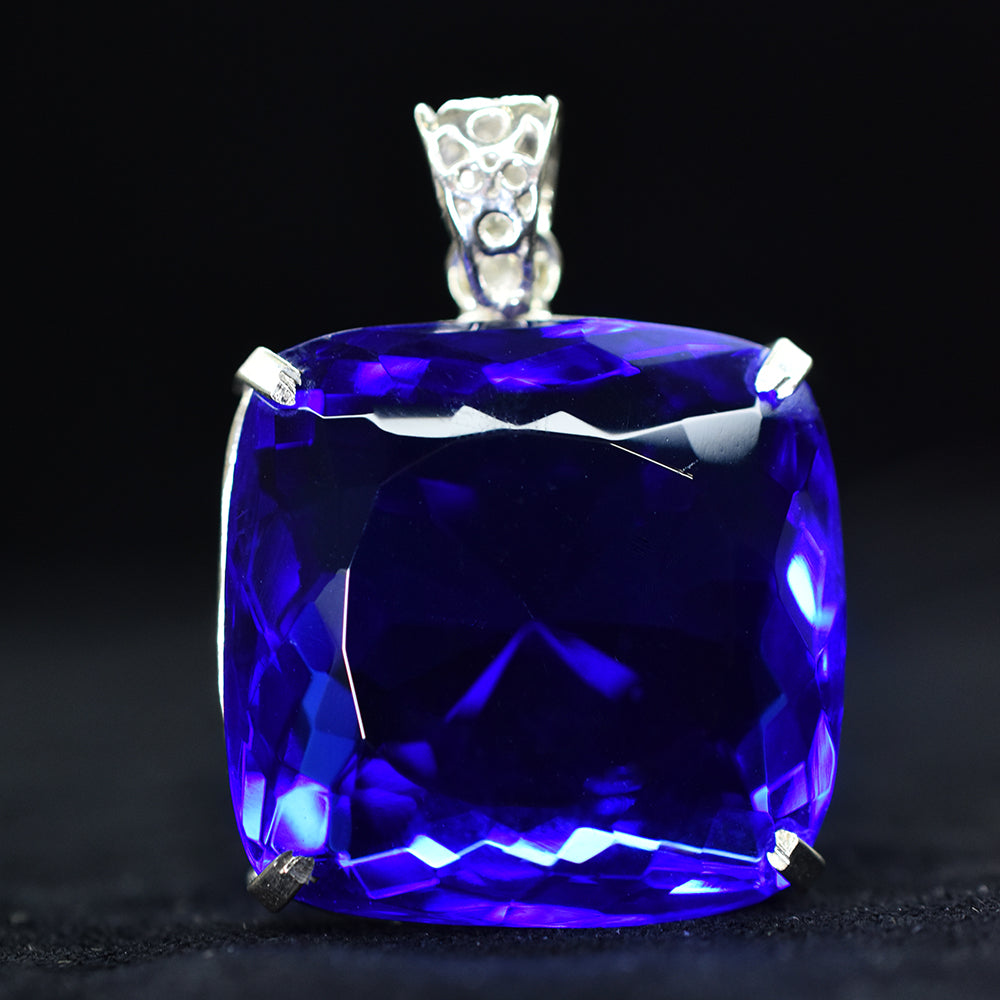 120 Ct Blue Topaz 925 Sterling Silver Pendant Natural Square Cut CERTIFIED Gems