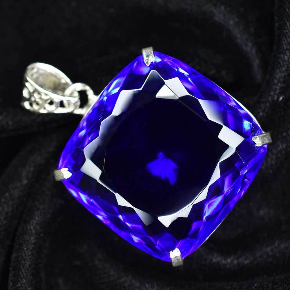120 Ct Blue Topaz 925 Sterling Silver Pendant Natural Square Cut CERTIFIED Gems