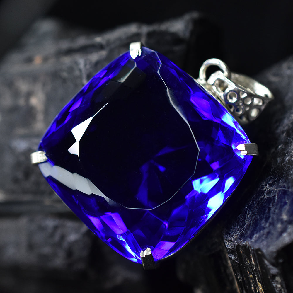 120 Ct Blue Topaz 925 Sterling Silver Pendant Natural Square Cut CERTIFIED Gems